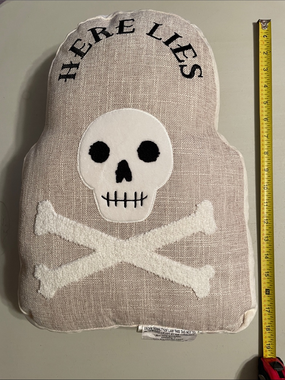Here Lies Skull & Crossbones Accent Pillow - Neutral Halloween Boho Goth New